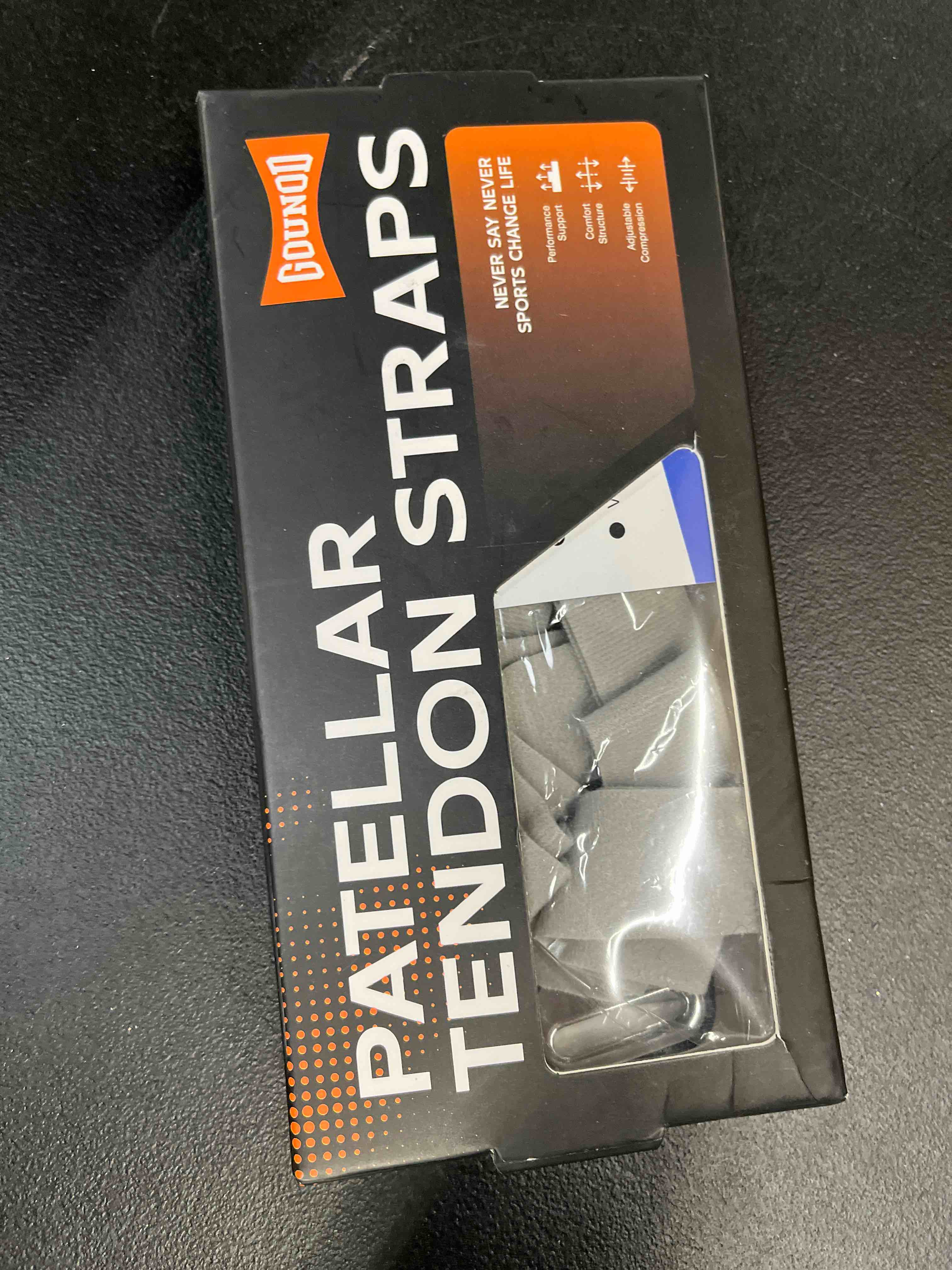 Condition photo showing Good Condition for gounod silicone patellar tendon support strap 2 pack,knee strap for knee pain relief,patella band for basketball, jumpers knee, tendonitis, running, hiking, soccer, osgood schlatter?black-grey?