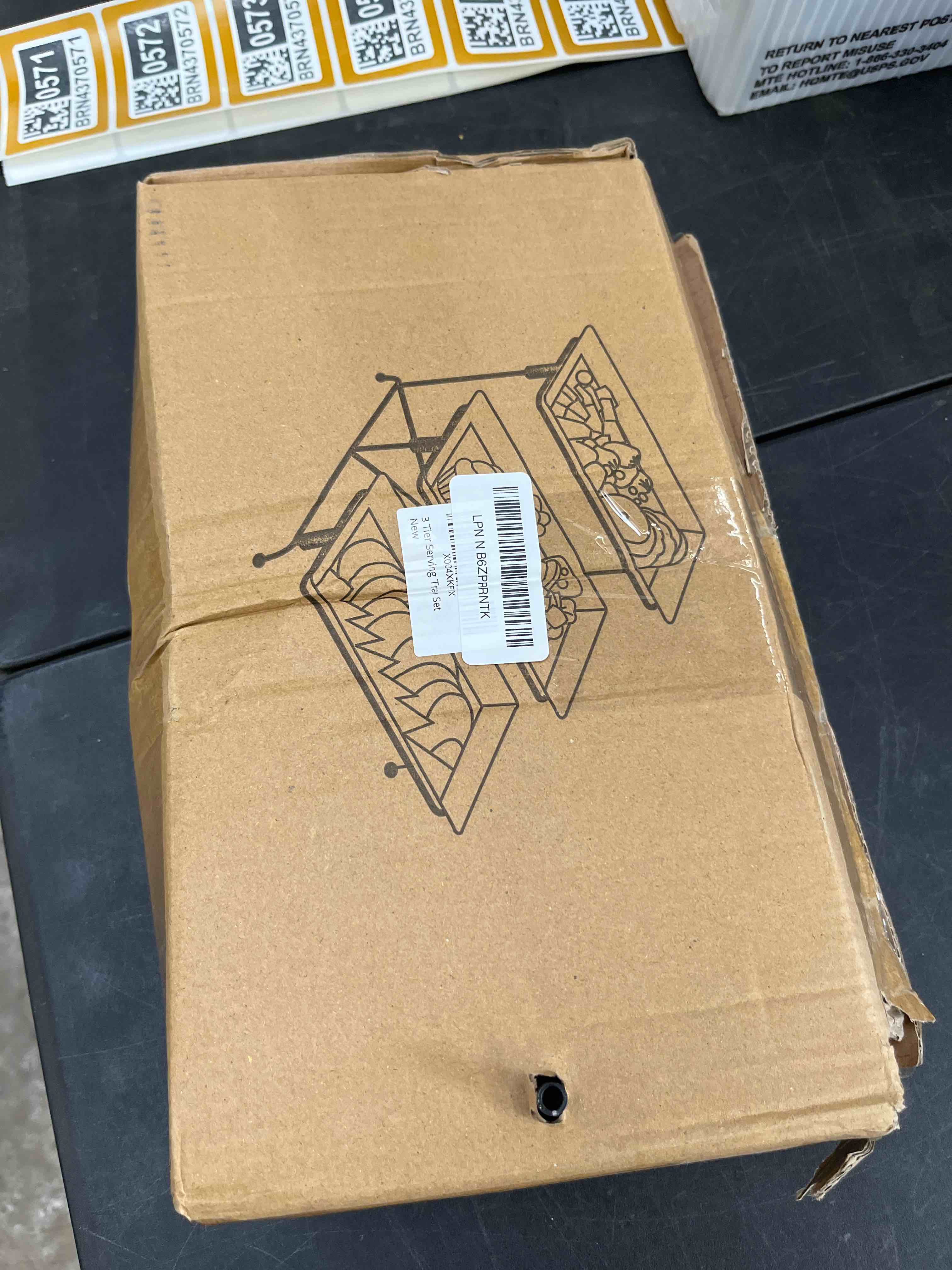 Condition photo showing Good Condition for farielyn-x 3 tier serving tray, 12" white plastic tiered food serving platters, reusable tray stand black collapsible metal stand with stable cross bars, party display stands for veggie fruit, dessert