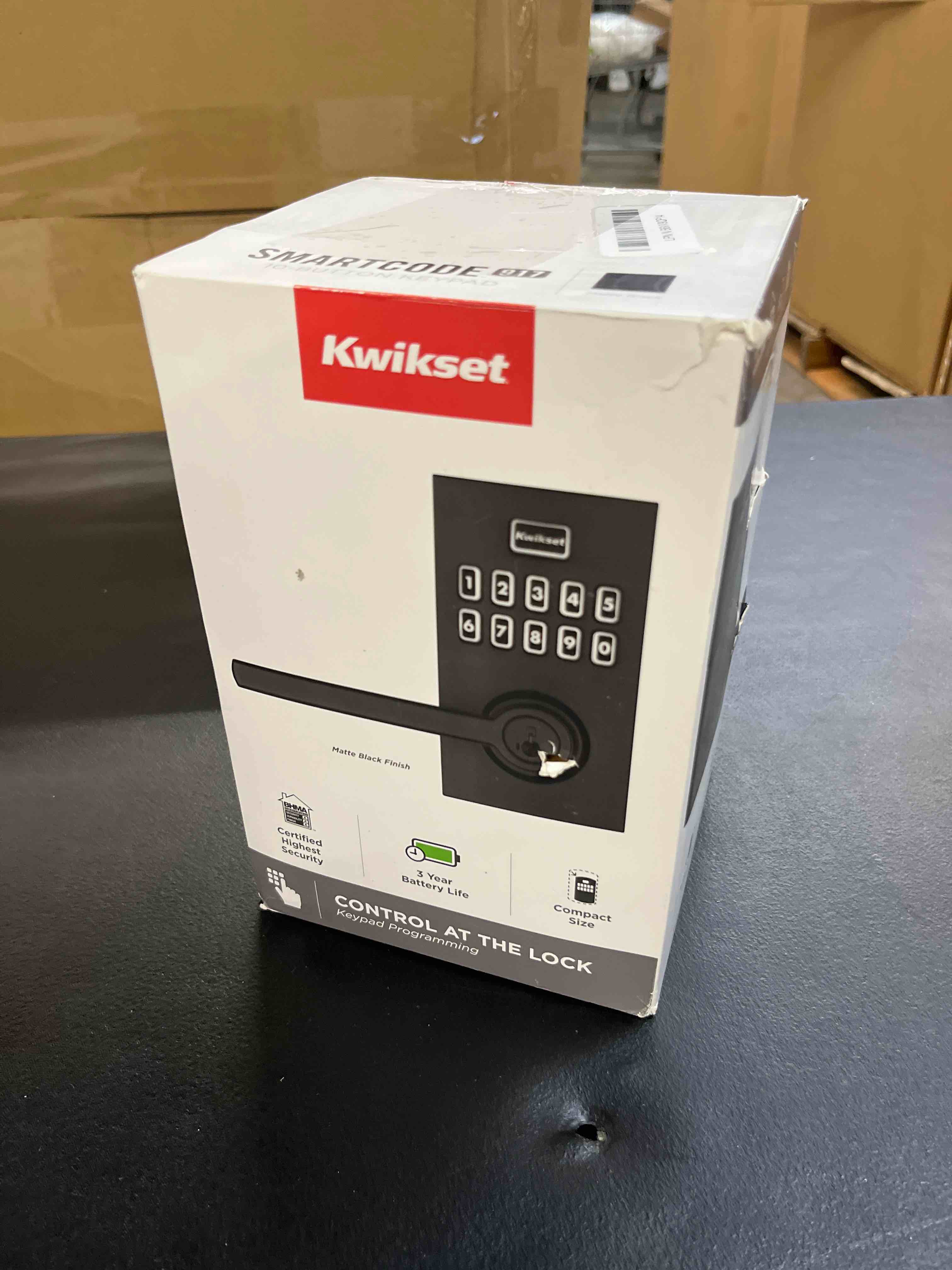 Condition photo showing Good Condition for kwikset smartcode 917 keypad keyless entry residential electronic lever lock deadbolt alternative with halifax door handle, smartkey security, matte black contemporary