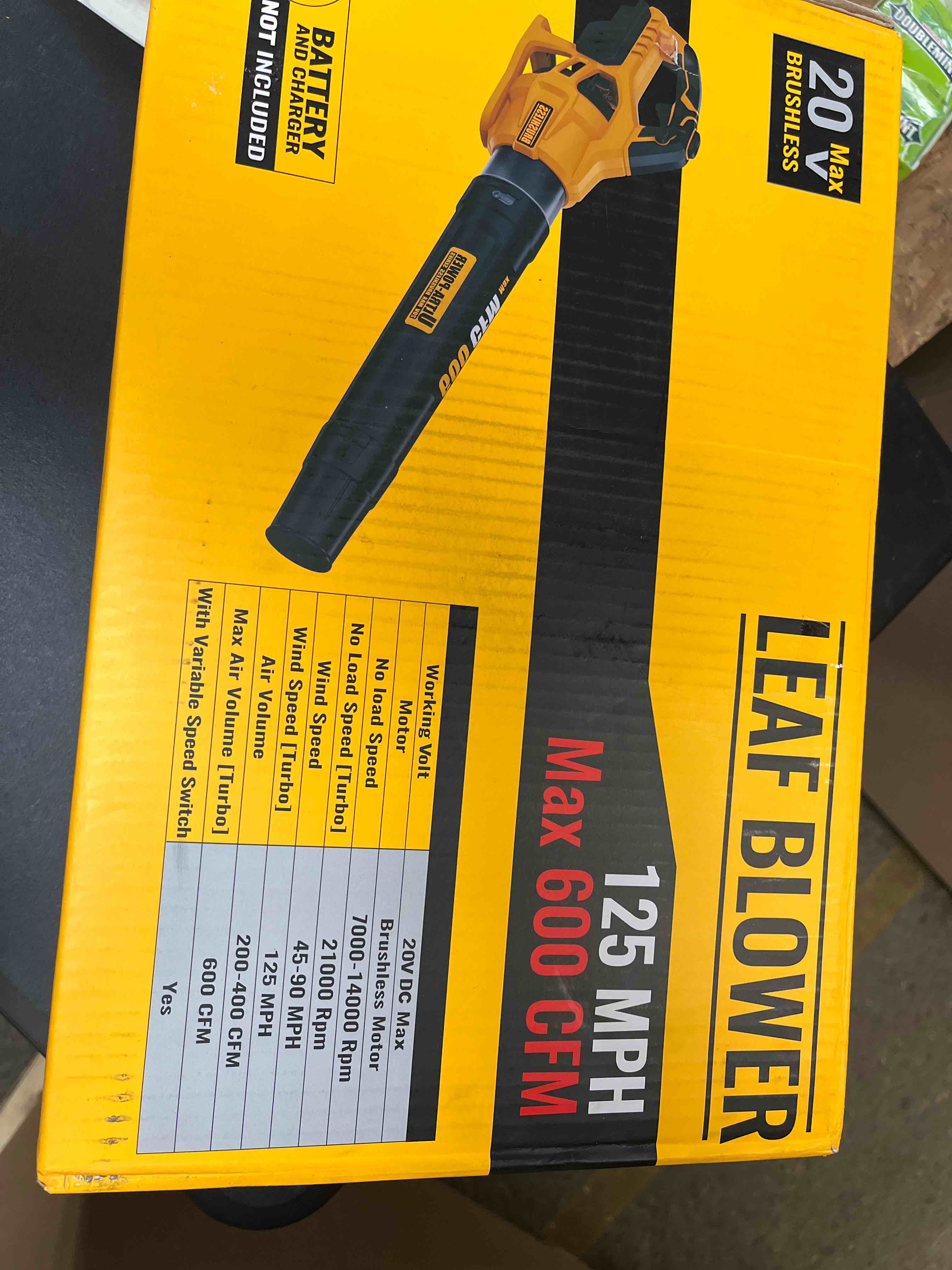 Condition photo showing Good Condition for cordless leaf blower, 600 cfm/125 mph turbo boost compatible with dewalt 20v max battery, brushless motor, variable trigger and speed lock, ergonomic 3.5lbs for driveway & yard, tool only