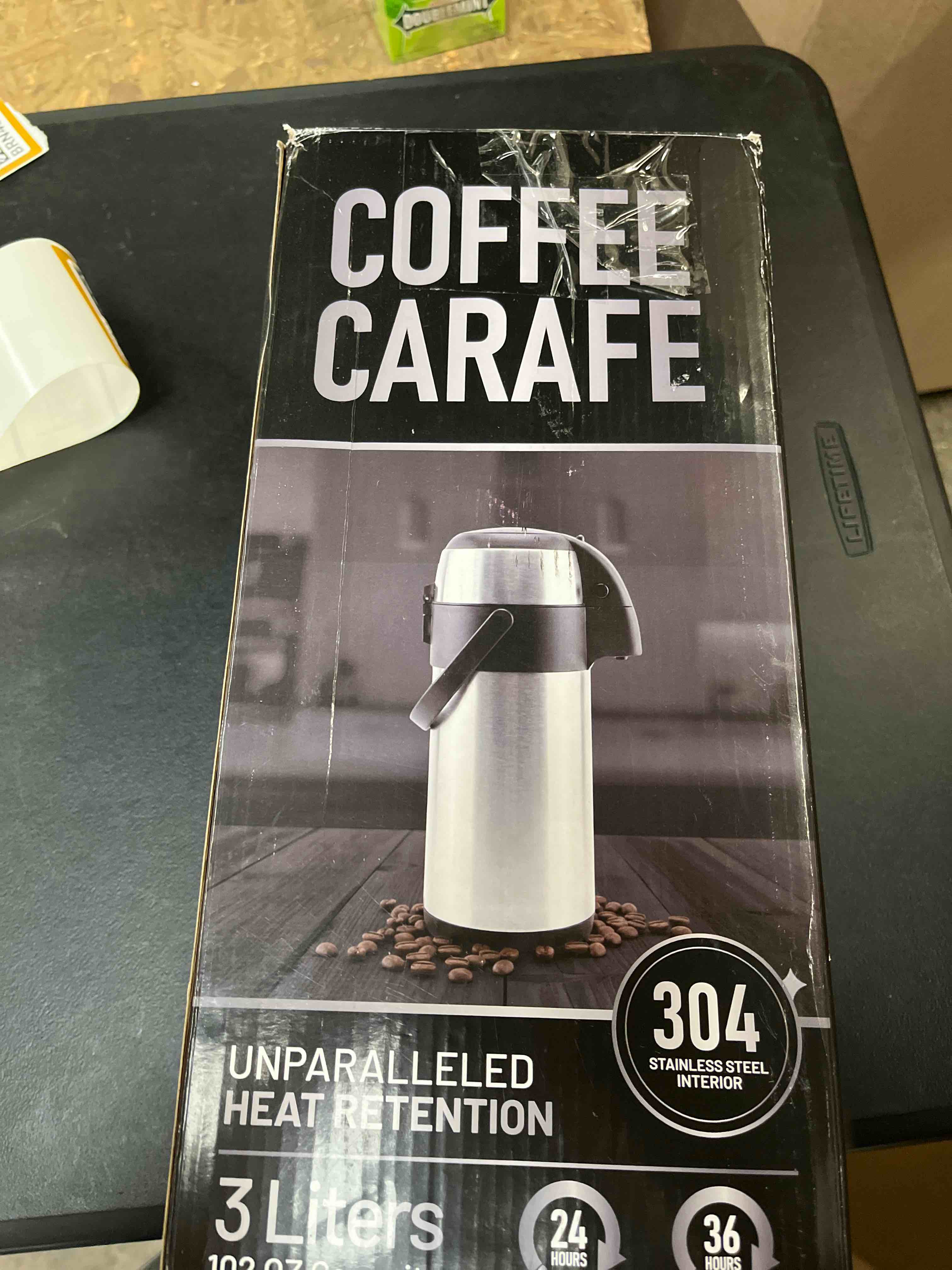 Condition photo showing Good Condition for coffee carafe insulated 102 oz / 3l stainless steel hot beverage dispenser, airpot coffee dispenser with pump, thermal coffee carafe for hot liquids, coffee carafes for keeping hot drink dispenser
