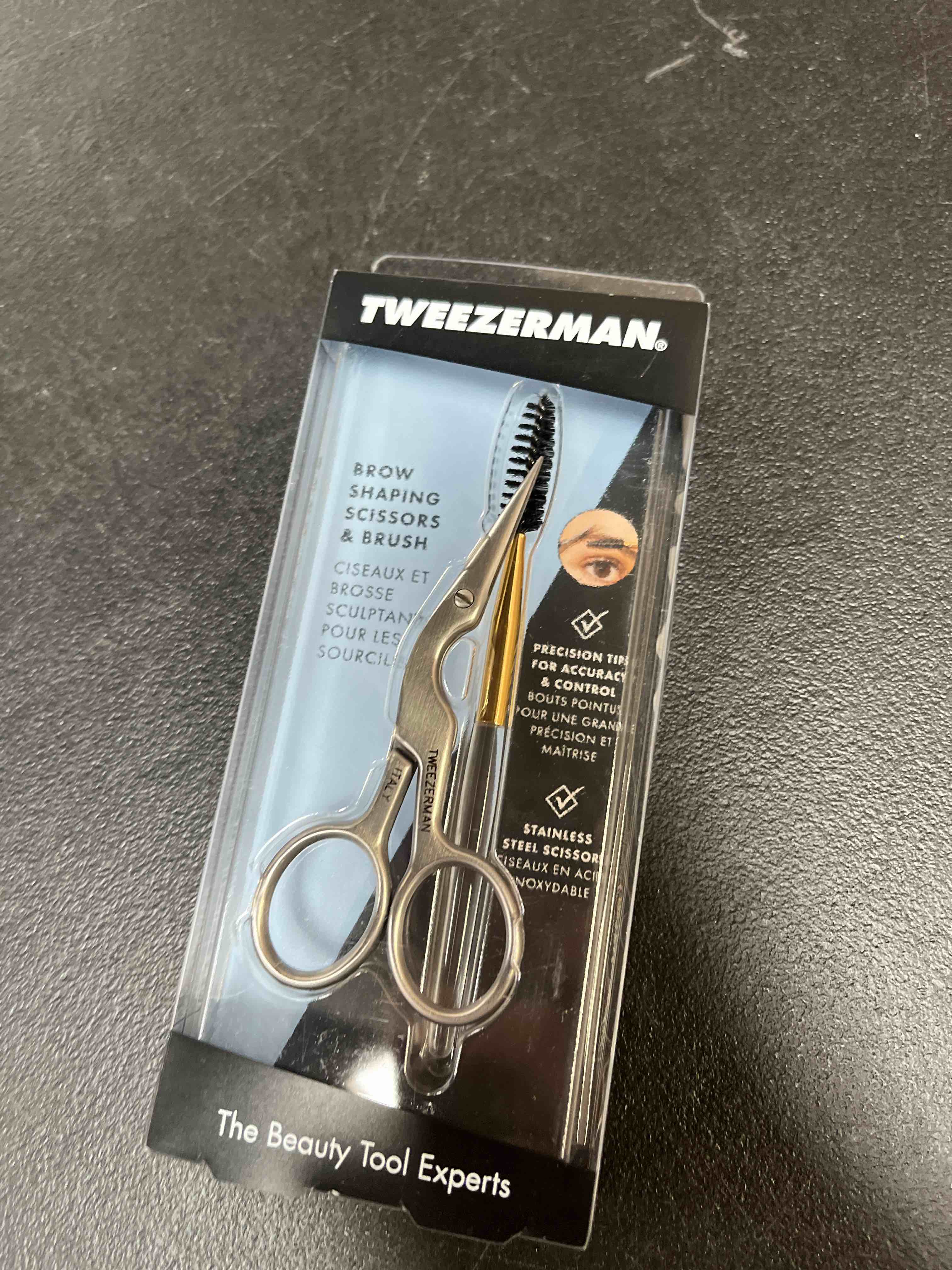 Condition photo showing Good Condition for tweezerman stainless steel eyebrow shaping scissors & brush - eyebrow trimming set for women and men