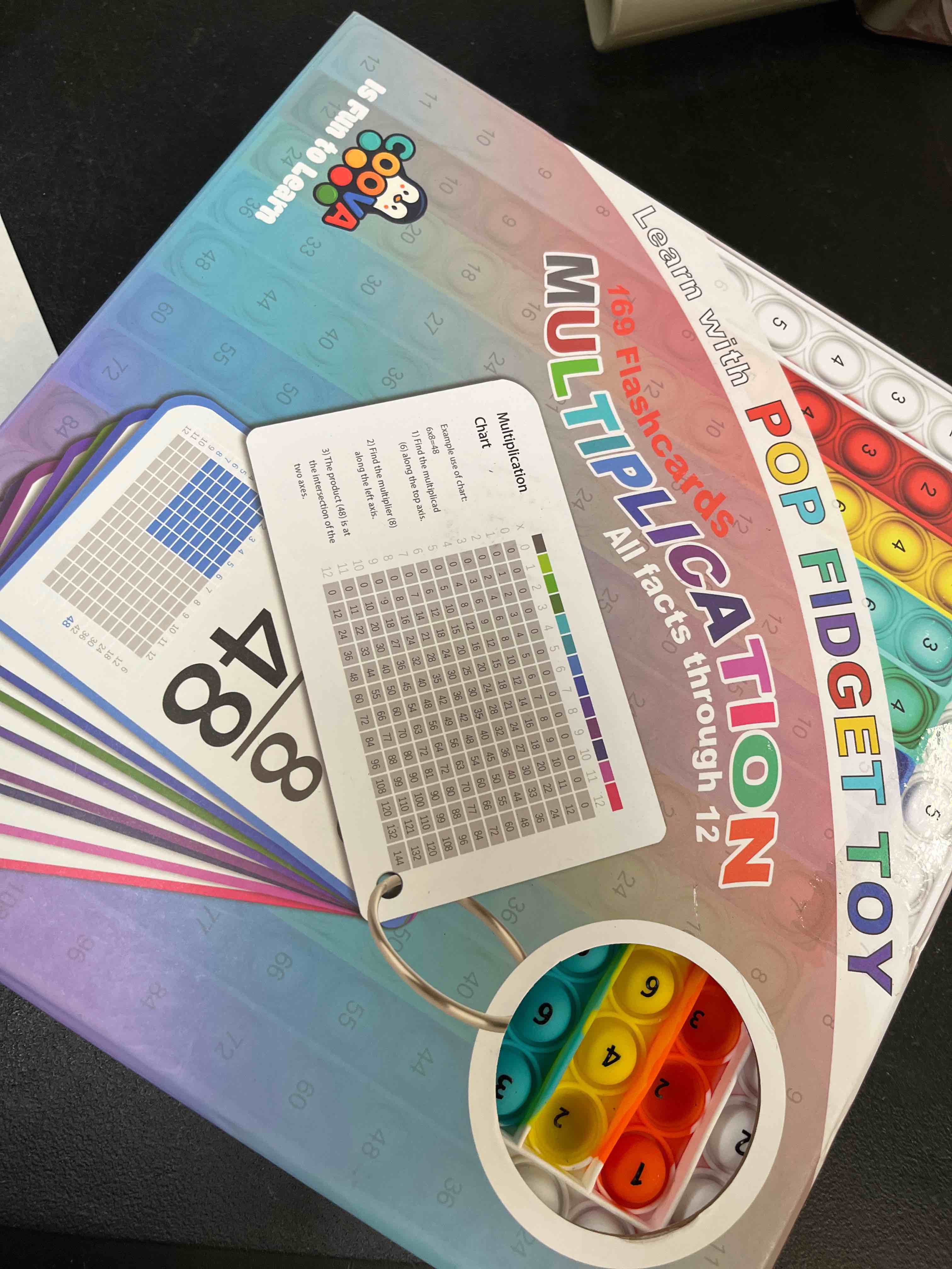 Condition photo showing Good Condition for coova educational flash card with pop it games – sight word and math skill, multiplication, talking word pop, learning toys for kids (multiplication flash cards)