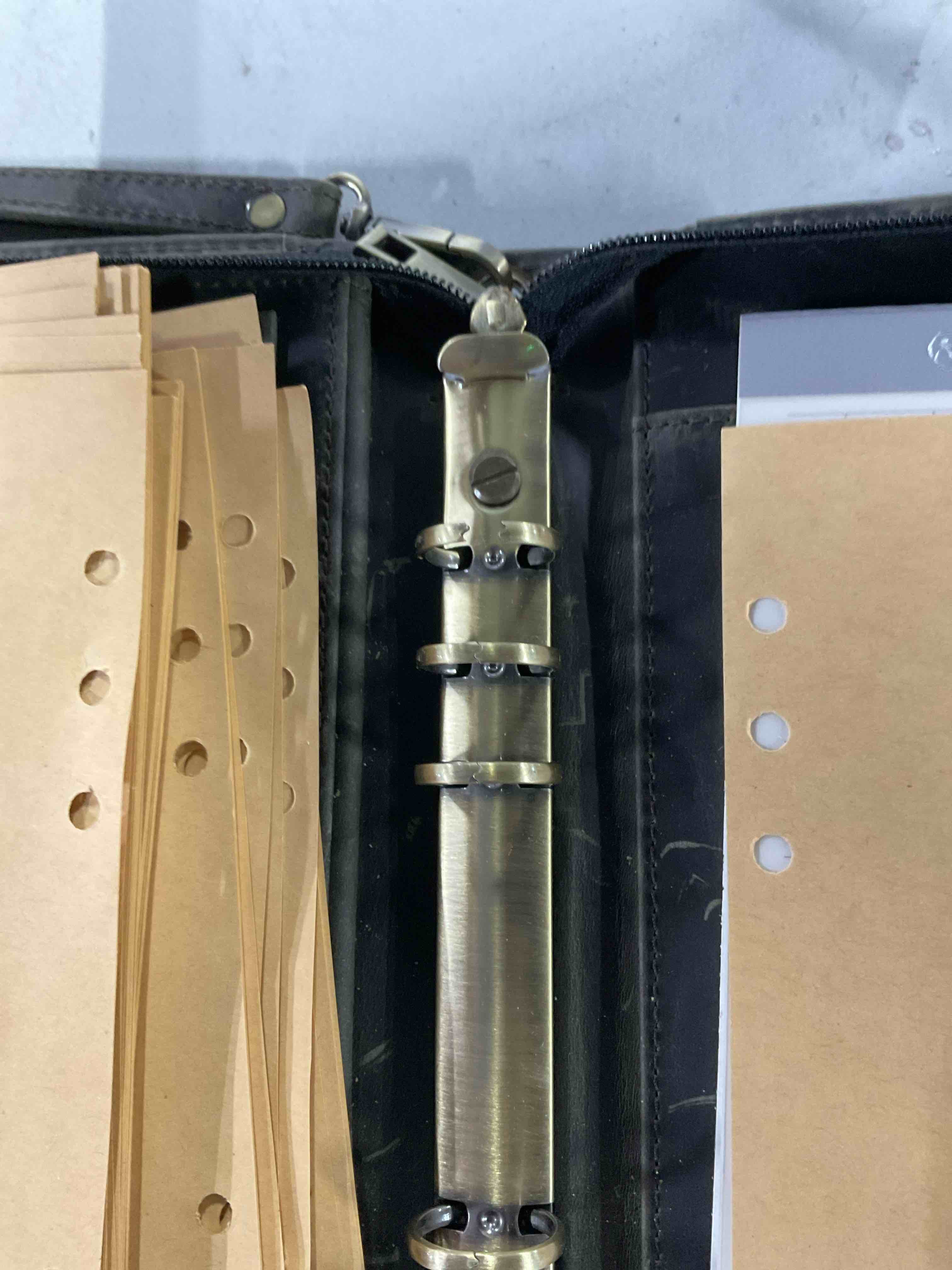 Condition photo showing As Is for GZRHKJ A5 Genuine Leather Portfolio Notebook Binder - 6 Ring Refillable Planner With Pockets (Standa