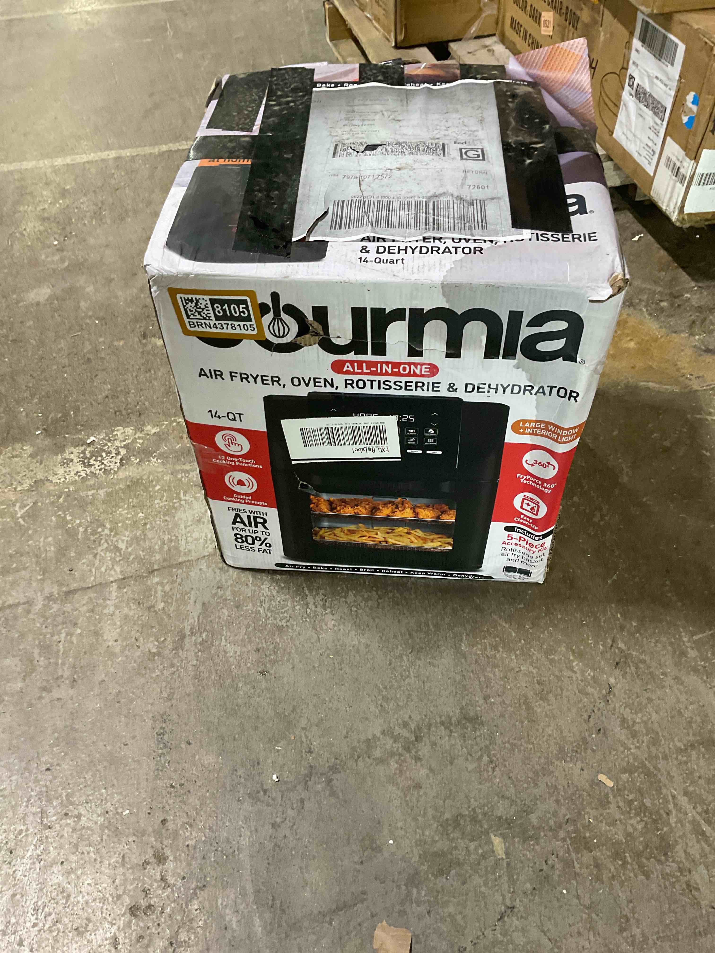 Condition photo showing As Is for Gourmia 14 Quart All-in-One Digital Air Fryer Oven with Touchscreen, Rotisserie and Dehydrator, Black