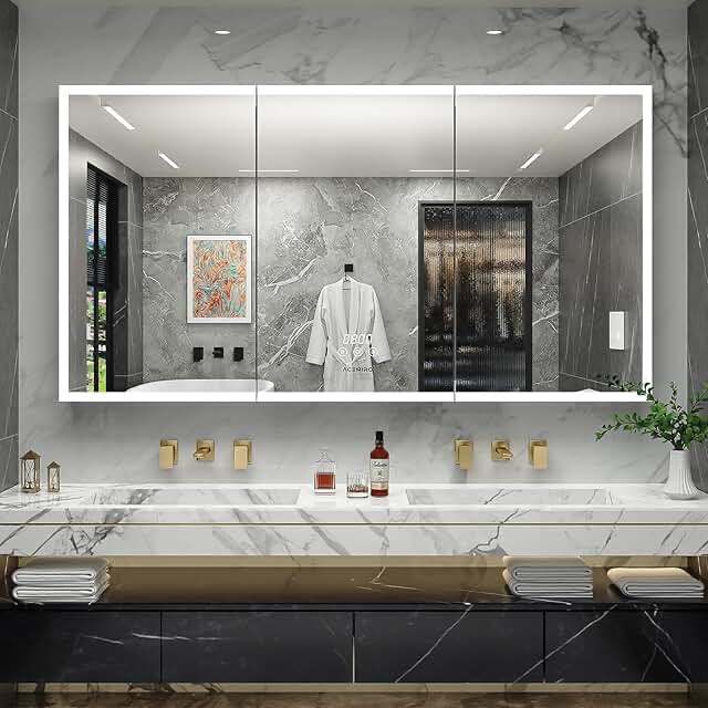 60 x 32in Bathroom Medicine Cabinet, Recessed or Surface Lighted Medicine Cabinet