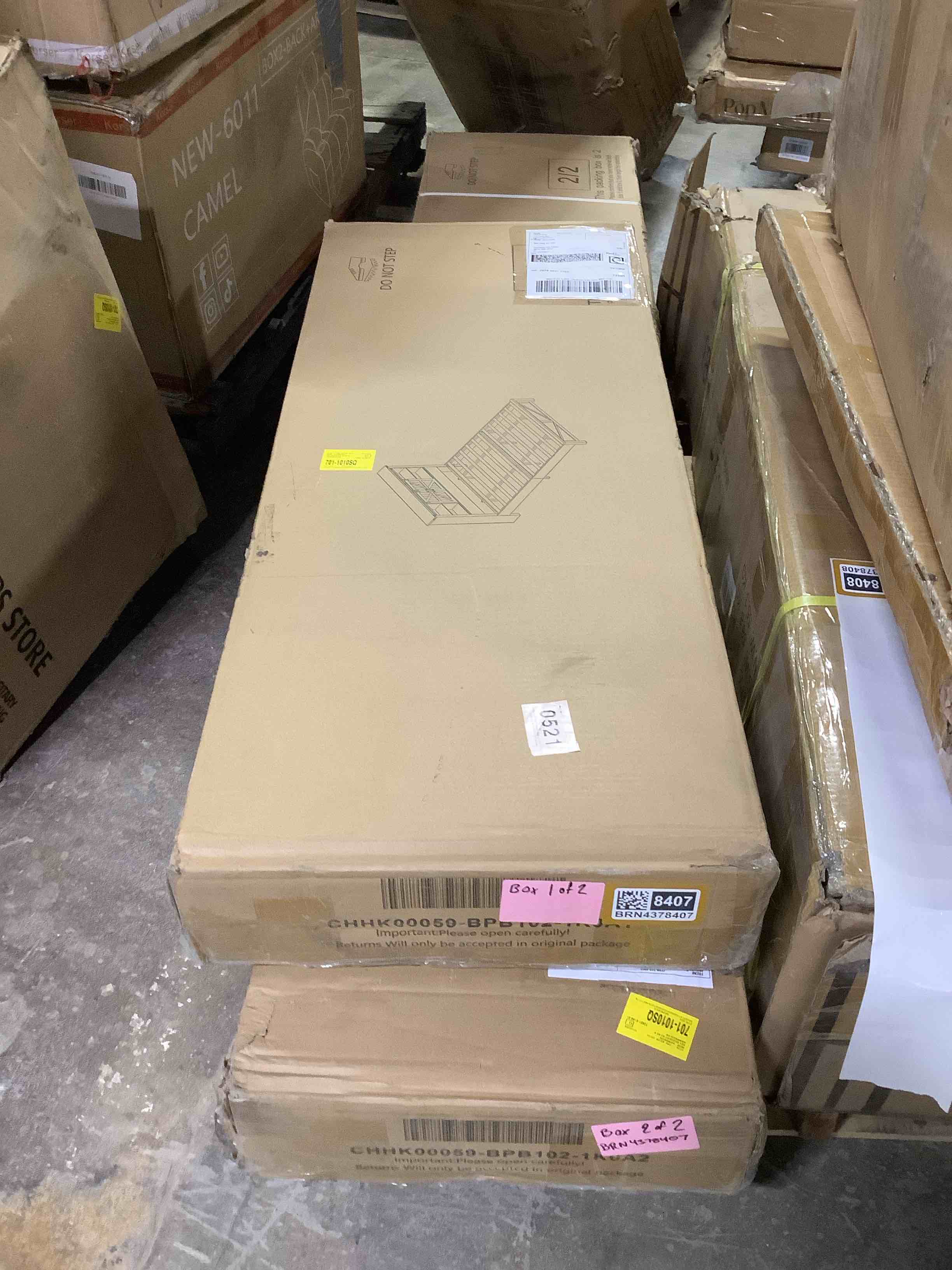 Condition photo showing Good Condition for (TWO BOXES)Oceant Sherell Farmhouse Bed Frame Storage Bookcase Headboard