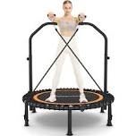 40" Foldable Mini Trampoline,Max Load 450Lbs Indoor Trampoline,With 4 Level Adjustable Foam Handle And Resistance Bands,Adult Exercise Trampoline For Home, Garden, And Gym
