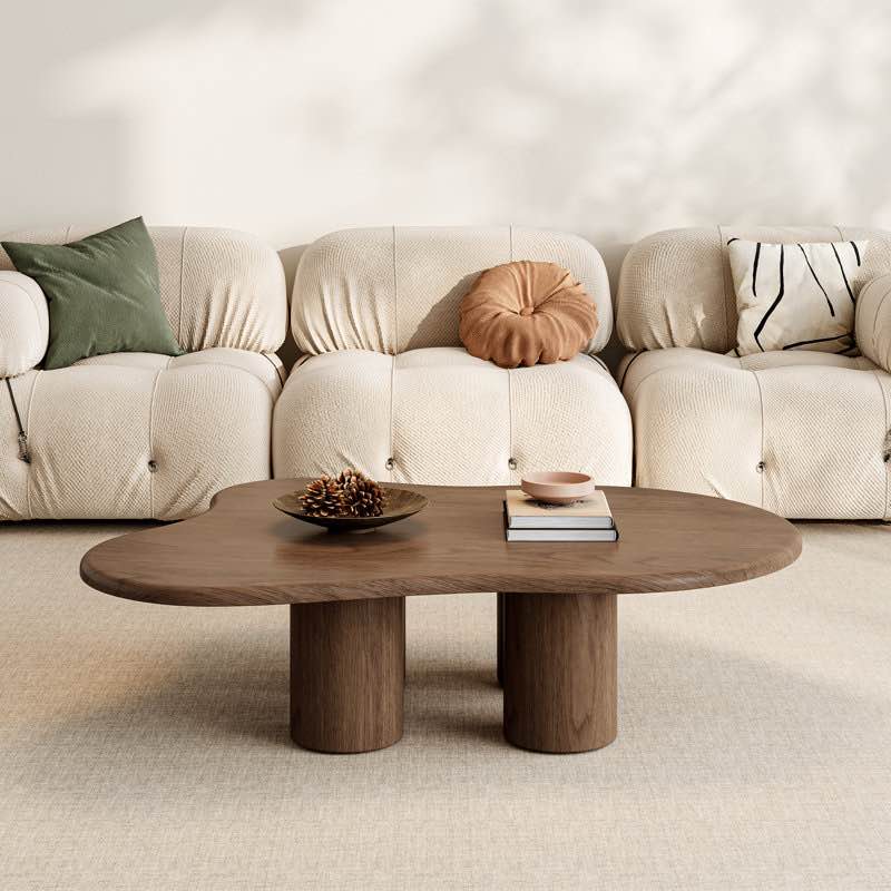 47.26\u0027\u0027 Cloud Shape Coffee Table, Brown Wood Coffee Table with 4 Cylindrical Legs