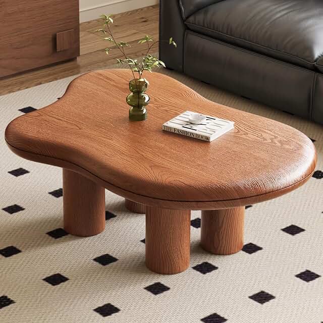 47.26\u0027\u0027 Cloud Shape Coffee Table, Brown Wood Coffee Table with 4 Cylindrical Legs