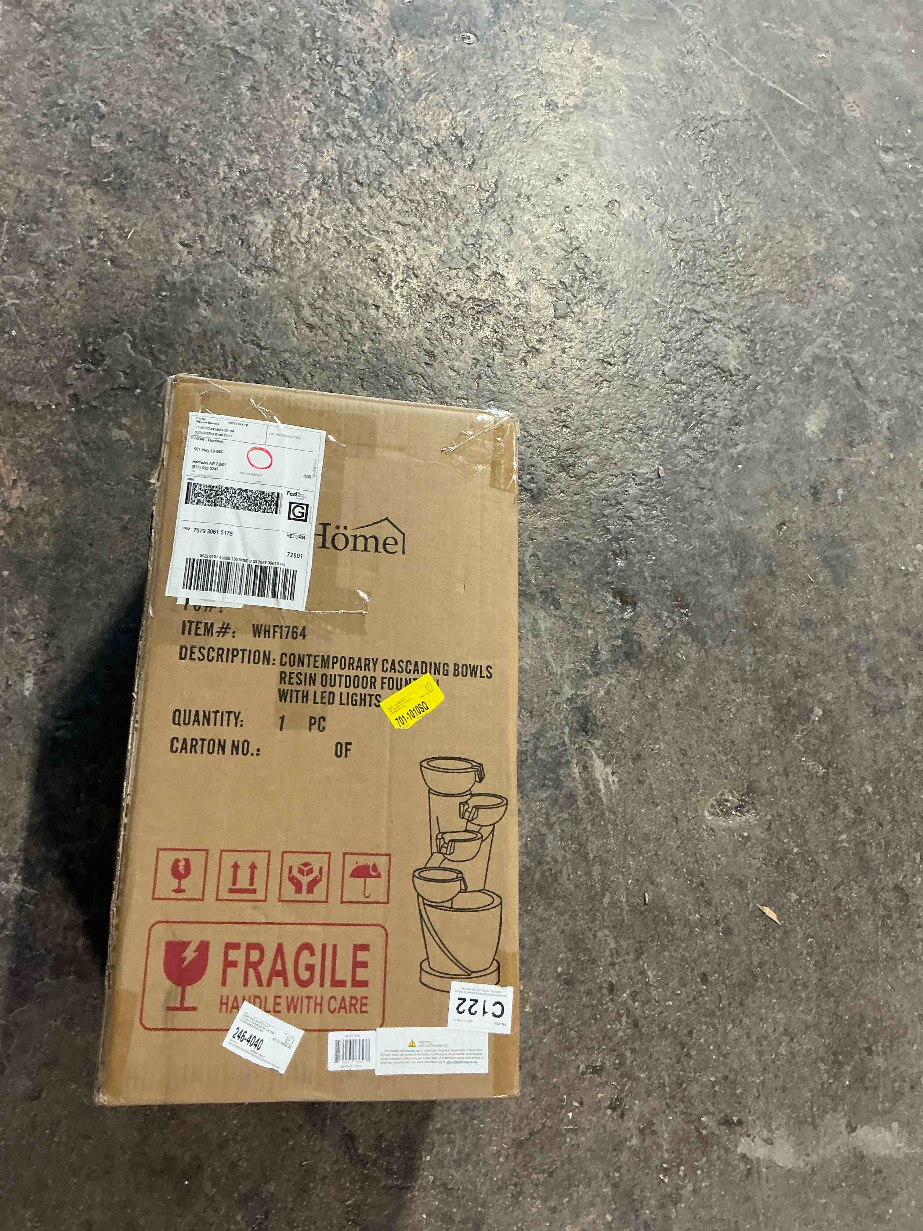 Condition photo showing Good Condition for Keely Outdoor Resin Round Column Tiered Fountain with LED Lights, Cascading Water Feature for Garden, Patio \u0026 Porch DÃ©cor