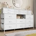 Condition photo showing Good Condition for Dresser for Bedroom with 14 Drawers, 55" W Dresser with Side Pocket, Chests of Drawers with Shelves, Bedroom Dresser with Metal Frame and Open Shelves for Bedroom for Living Room, Bedroom