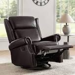 Condition photo showing Good Condition for (color may not match)hayliee traditional waxed genuine leather manual swivel glider recliner with nailheads