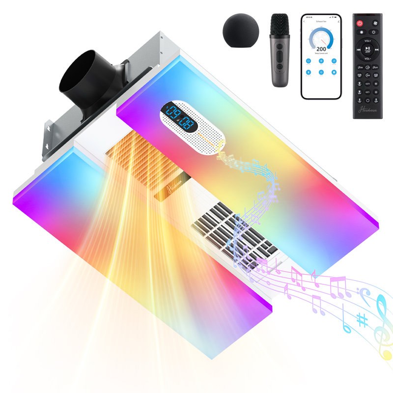 Condition photo showing Good Condition for Bathroom Exhaust Fan With Heater, Smart Fan With Bluetooth Speaker, 2 Heat Levels, Humidity And Odor Sensor, Rgb And 3cct Lighting, Remote Control For Bathroom, Kitchen, Basement