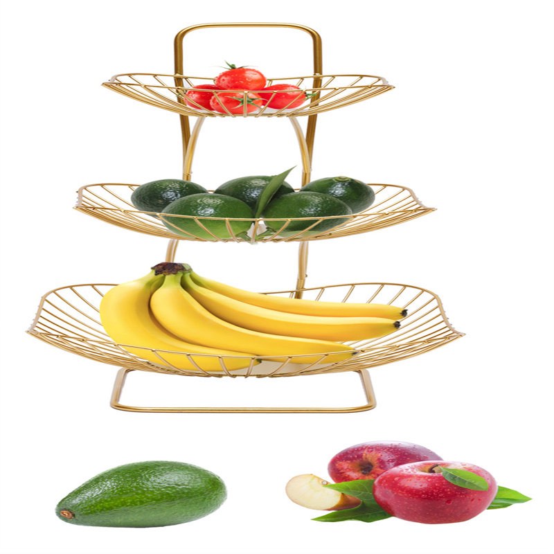 3-Tier Metal Fruit Basket Stand With Removable Trays - Durable Iron Wire Fruit Bowl Holder For Kitchen Countertop, Organize Fruits Vegetables Bread Snacks In Style