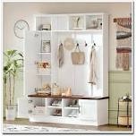 versatile 3-in-1 hall tree with 6 hooks, farmhouse walnut storage bench, adjustable shelves, entryway organizer for mudroom and hallway