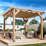 10 x 10 ft wood pergola with retractable sunshade canopy, solid structure