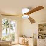 smart indoor wood ceiling fan with 3-colors led light and dimmer and dc reversible and app/wall switch/remote