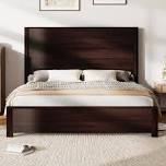 51.2" solid wood bed frame, rustic platform bed with spliced headboard