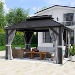 (box 1/3 only)10 ft. W x 12 ft. D Gray All-Weather Hardtop Gazebo with Heavy-Duty Double-Layered Galvanized Steel Roof and Reinforced Steel Frame