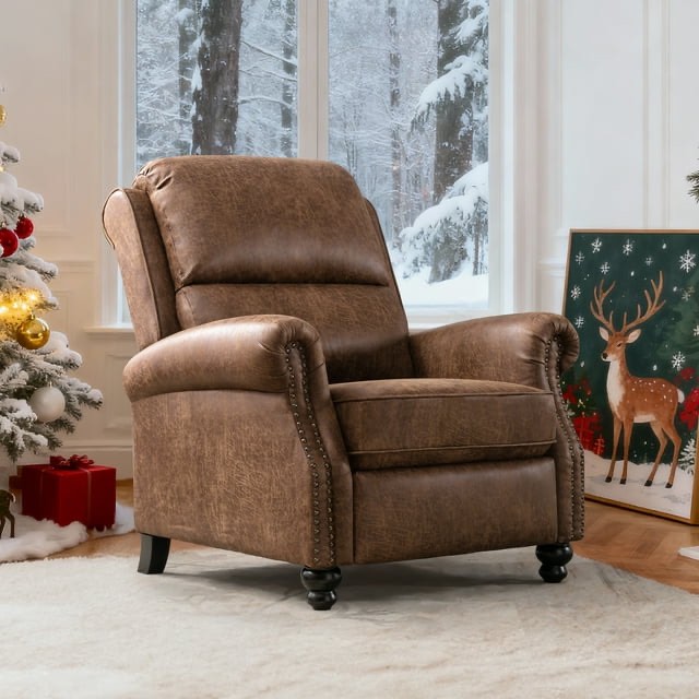 bonzy home pushback recliner chair leather recliner chair push back armchair - studded accent sofa for living room 350lbs
