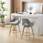 Lovetro Swivel Full Back Linen Upholstered 26.8"H Counter Stool with Solid Wood Frame and Arms