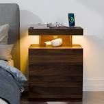 chappa manufactured wood nightstand with wireless charging station, led lights and 3 drawers