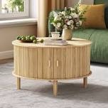round coffee table with storage ,fluted modern circle center for living room,office, outdoors