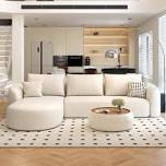 138.6" modular sectional couches luxury modern curved back sofa,minimalist comfy l-shape boneless cloud couch for living room apartment,(right facing chaise,black)