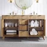 60'' Free Standing Double Bathroom Vanity With Engineered Stone Top, Soft-close Doors