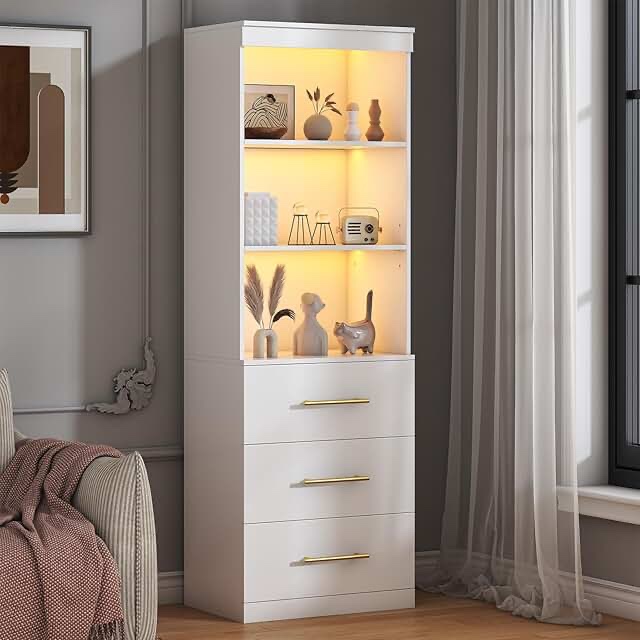 incomplete 71" Tall Bookshelf With 3 Drawers & Led Light