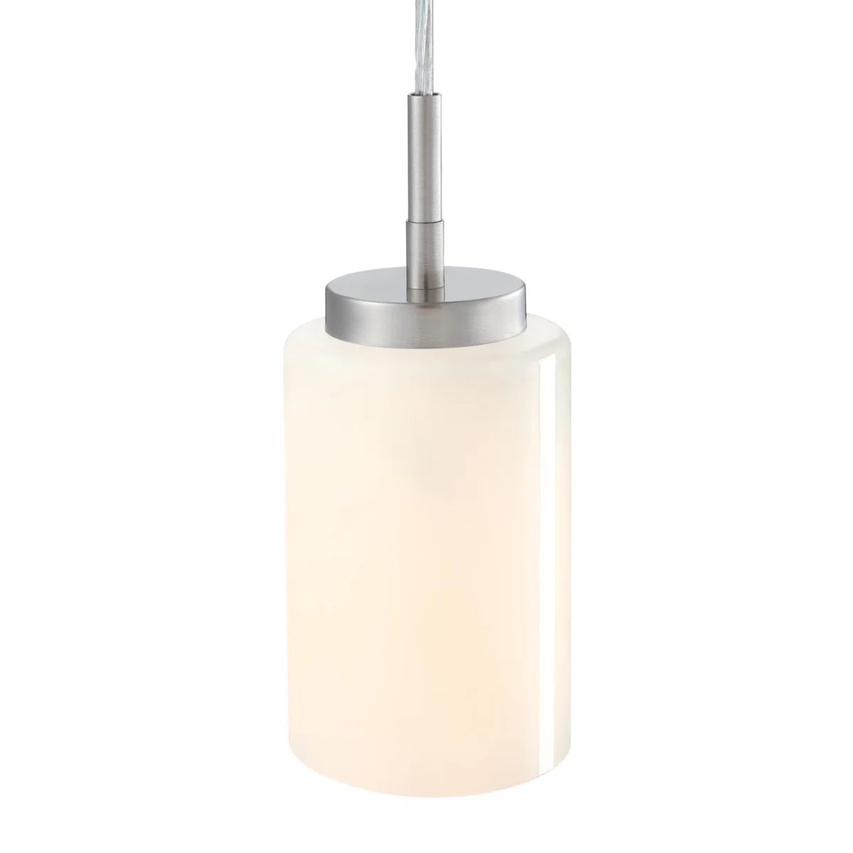 Condition photo showing Good Condition for one light indoor mini pendant, white opal glass