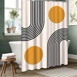 Mid Century Geometric Balance Abstract Shower Curtain with 12 Hooks