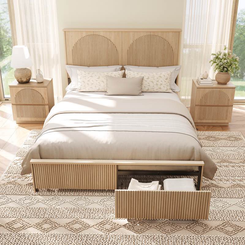 designer curved three-dimensional texture high-back storage bed