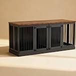 dog crate furniture for 2 dogs, corner heavy duty double dog kennel furniture with divider, indoor wooden dog crate large breed