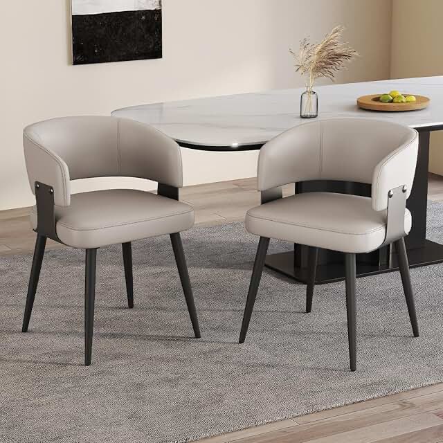 Modern Upholstered Dining Chairs (Set Of 2), Dark Gray PU Leather Dining Chairs, Metal Dining Chairs Legs, Fully Assembled