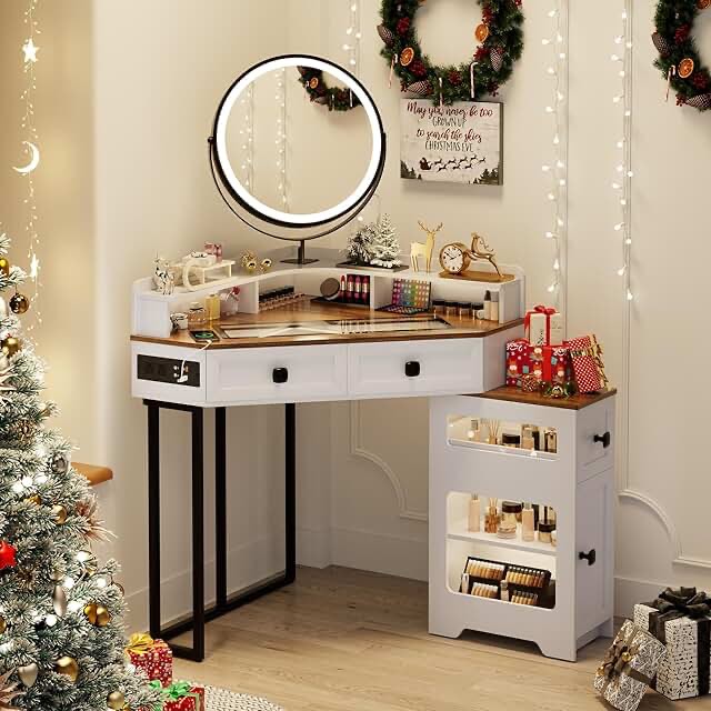 (MIRROR IS BROKE) Corner Dressing Table With Mirror 