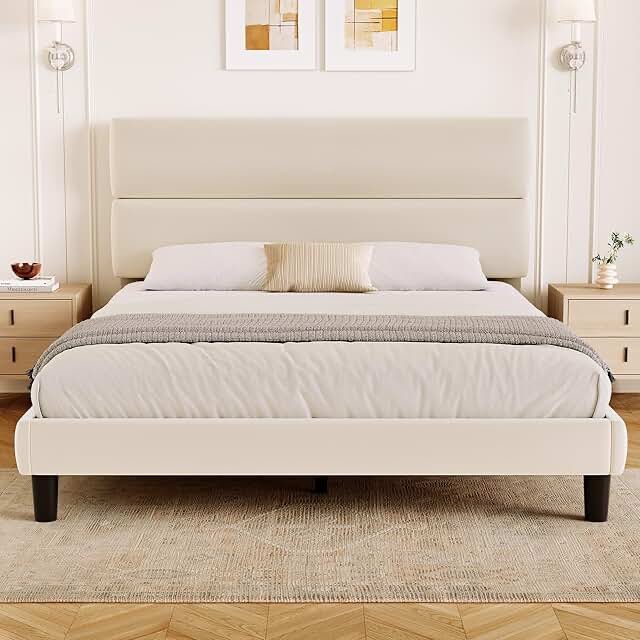 issabell upholstered platform bed with wood slats