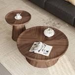 nesting round coffee table, wood cocktail tables with ash side table(set of 2)