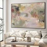extra large wall art fabric print - abstract garden impression soft pastel nature-inspired artwork decor for living room or bedroom - "frame assembly required (unfinished frame)"