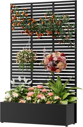 metal planter box with trellis with wheels