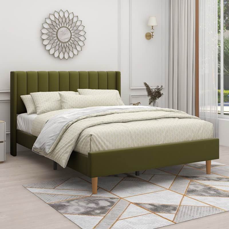 Eriksay Queen Low Profile Upholstered Platform Bed with Wingback Headboard