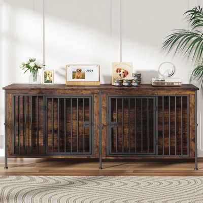 dog crate furniture for 2 dogs, corner heavy duty double dog kennel furniture with divider, indoor wooden dog crate large breed