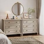 Cesare Farmhouse 30"W Nightstand with 3 Drawers and a Charging Station, Solid Wood Bedside Table Wood Night Stand