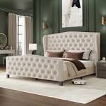 house of hampton® velvet upholstered platform bed frame with 51.1" wingback headboard & deep button tufted footboard, no box spring required, easy assembly