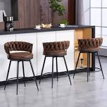 counter height bar stools set of 2 - 360° swivel with suede fabric & modern woven design, backrest & footrest for kitchen cafe pub