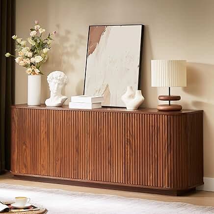 w757p330675 64" buffet sideboard cabinet with storage, modern fluted accent credenza with adjustable shelves