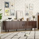 Mid Century Modern TV Stand With Power Outlets & Storage Shelves to Fit up to 75" TVs, Wood Media Console Tambour Door For Living Room And Bedroom