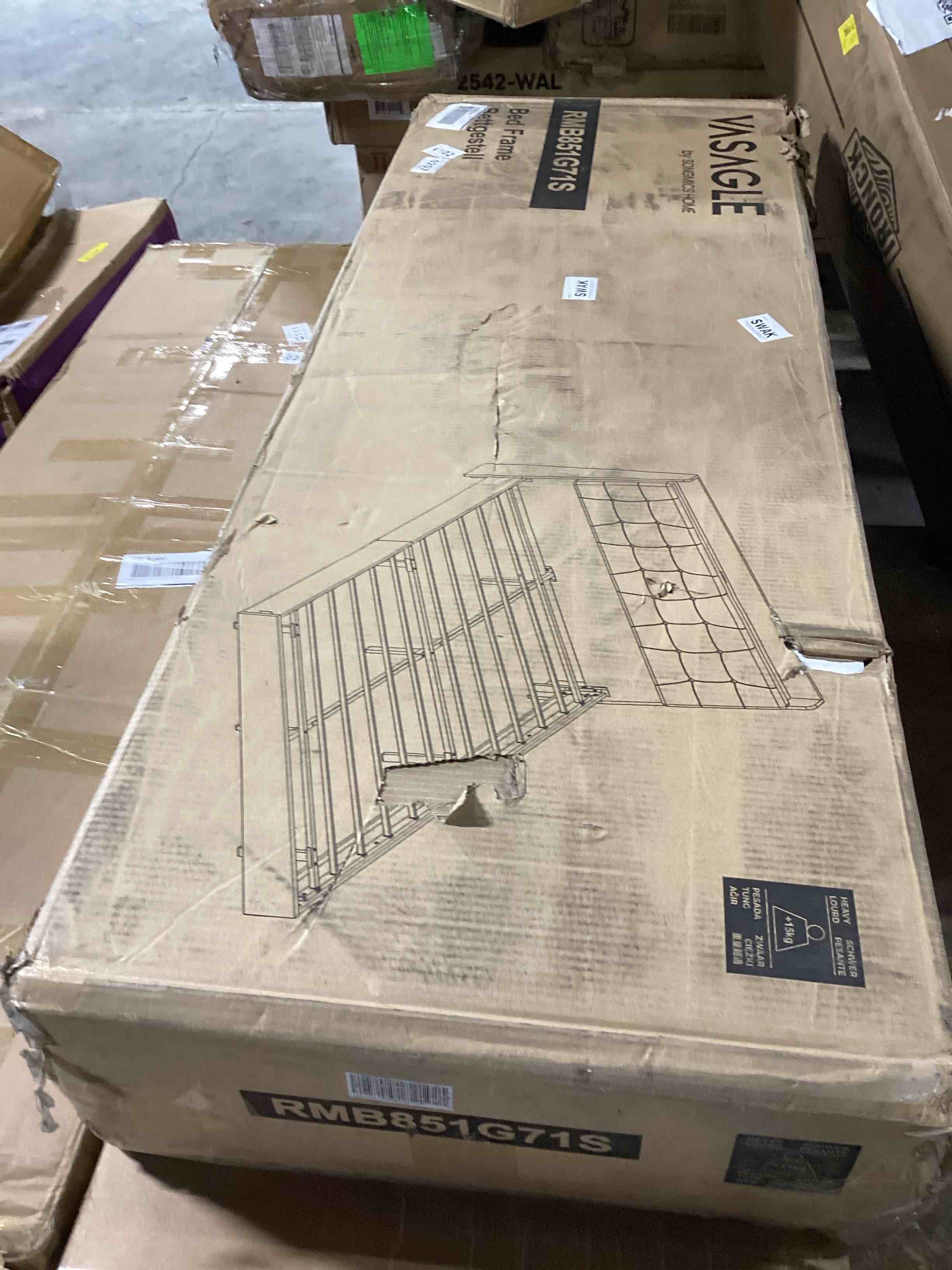 Condition photo showing Good Condition for floating bed frame with led lights, charging station, tufted storage headboard, no box spring needed