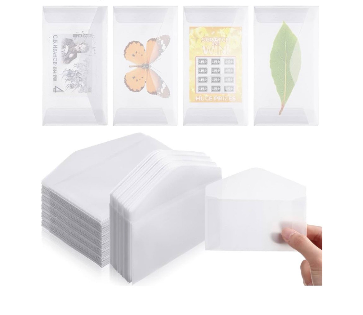 Eersida 200 Pcs Glassine Envelopes 4.25 x 2.5 Inch Frosted Lottery Ticket Holders Translucent Mini E